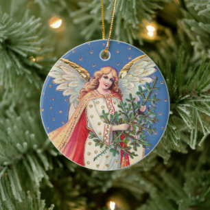 Vintage Christmas Angel Faux Gold Ceramic Tree Decoration