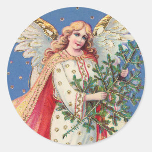Vintage Christmas Angel Faux Gold Classic Round Sticker