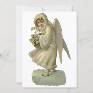 Vintage Christmas Angel Flowers, Victorian Die Cut Holiday Card