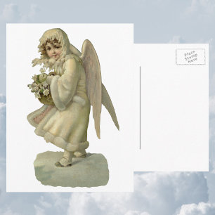 Vintage Christmas Angel Flowers, Victorian Die Cut Holiday Postcard