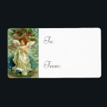 Vintage Christmas Angel Gift Tags<br><div class="desc">Beautiful Christmas angel in flowing white robe and wings,  surrounded by gold star and holly on cloud background. Matching cards,  address labels and postage stamps available.</div>
