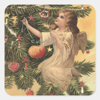 Vintage Christmas angel hanging decorations tree Square Sticker