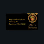 Vintage Christmas Angel Label<br><div class="desc">Striking design featuring a golden-haired cherub wearing a garland of holly in an ornate golden frame with gold holiday text on black background.</div>