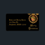 Vintage Christmas Angel Label<br><div class="desc">Striking design featuring a golden-haired cherub wearing a garland of holly in an ornate golden frame with gold holiday text on black background.</div>