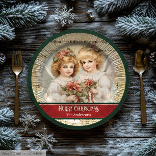 Vintage Christmas Angel Paper Plates Monogram Gift
