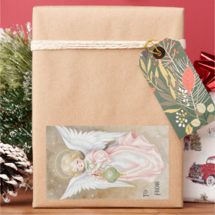 Vintage Christmas Angel Rectangular Sticker