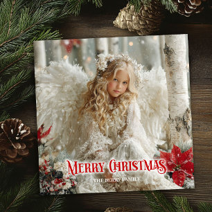 Vintage Christmas angel red and gold festive card