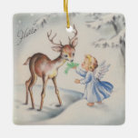 Vintage Christmas Angel With Baby Deer Tree Ceramic Ornament<br><div class="desc">Vintage Christmas Angel With Baby Deer Tree Ceramic Ornament.</div>