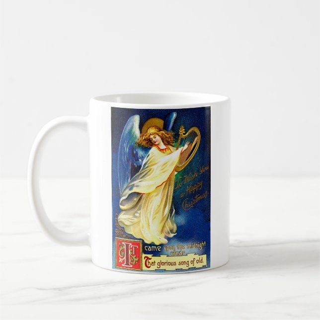 Vintage Christmas Angel With Harp Coffee Mug (Left)