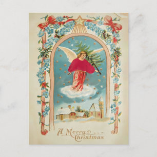 Vintage Christmas Angel with Tree   Victorian Postcard
