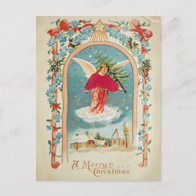 Vintage Christmas Angel with Tree | Victorian Postcard (Front)