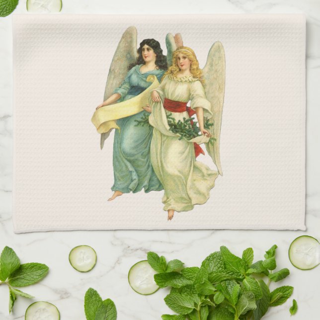 Vintage Christmas, Angelic Victorian Angels Tea Towel (Folded)