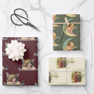 Vintage Christmas Angels Art Pattern Wrapping Pape Paper Sheet