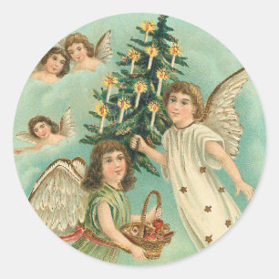 Vintage Christmas Angels Faux Gold Classic Round Sticker