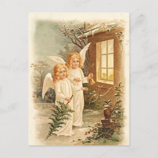 Vintage Christmas Angels Holiday Postcard (Front)