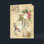 Vintage Christmas Angels, Holly & Poinsettias Holiday Card<br><div class="desc">Lovely collage design featuring vintage winged angels,  ornate etched frame,  antique greeting card on aged paper,  handwritten text and sprays of holly,  pine and poinsettias on a distressed grungy parchment background.</div>
