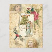Vintage Christmas Angels, Holly & Poinsettias
