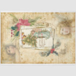 Vintage Christmas Angels, Holly & Poinsettias Tissue Paper<br><div class="desc">Lovely collage design featuring vintage winged angels,  ornate etched frame,  antique greeting card on aged paper,  handwritten text and sprays of holly,  pine and poinsettias on a distressed grungy parchment background.</div>