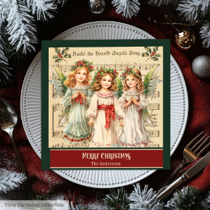 Vintage Christmas Angels Monogram Holiday Napkins