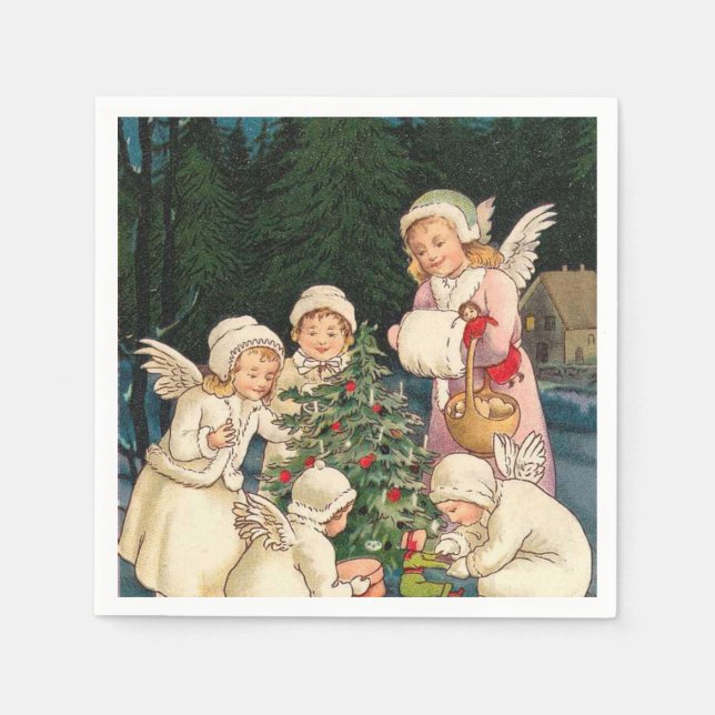 Vintage Christmas Angels paper napkins (Front)