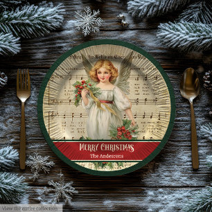 Vintage Christmas Angels Paper Plates Monogram