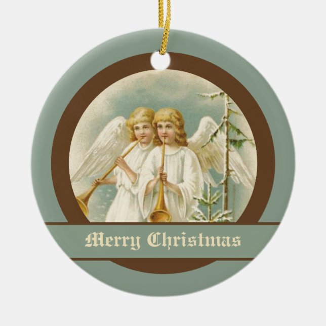Vintage Christmas angels with bugles ornaments (Front)