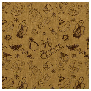 vintage christmas animals and bird fabric