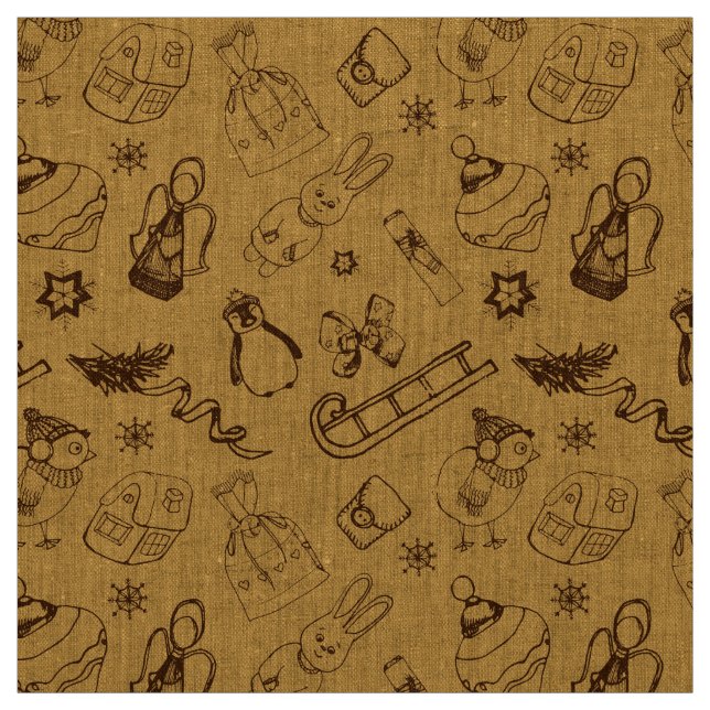 vintage christmas animals and bird fabric (Swatch)