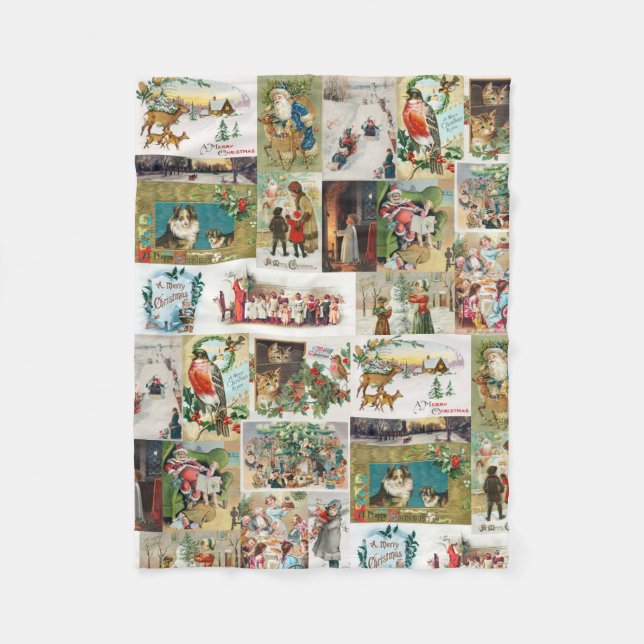Vintage Christmas Antique Collage  Fleece Blanket (Front)