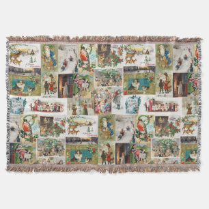 Vintage Christmas Antique Collage Xmas Throw Blanket