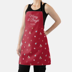 Vintage Christmas Apron with Watercolor Ornaments