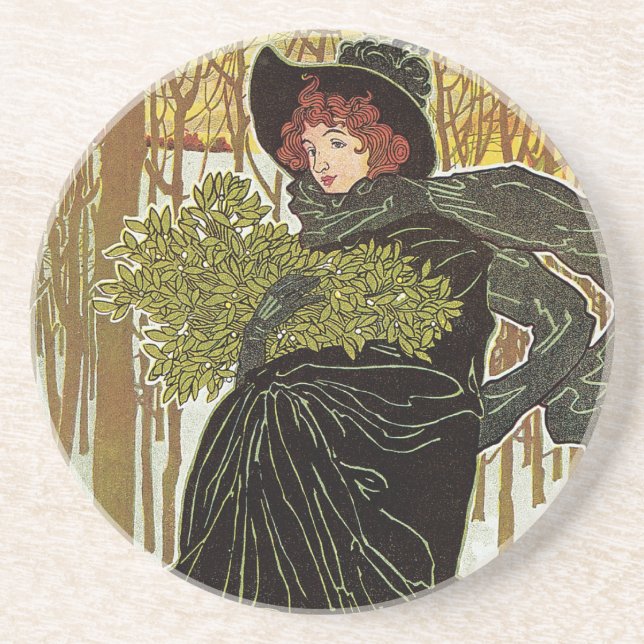 Vintage Christmas Art Nouveau Scribners Cover 1895 Coaster (Front)