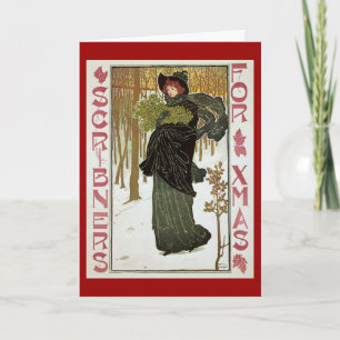 Vintage Christmas Art Nouveau Scribners Cover 1895 Holiday Card