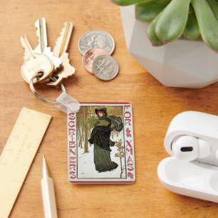 Vintage Christmas Art Nouveau Scribners Cover 1895 Key Ring
