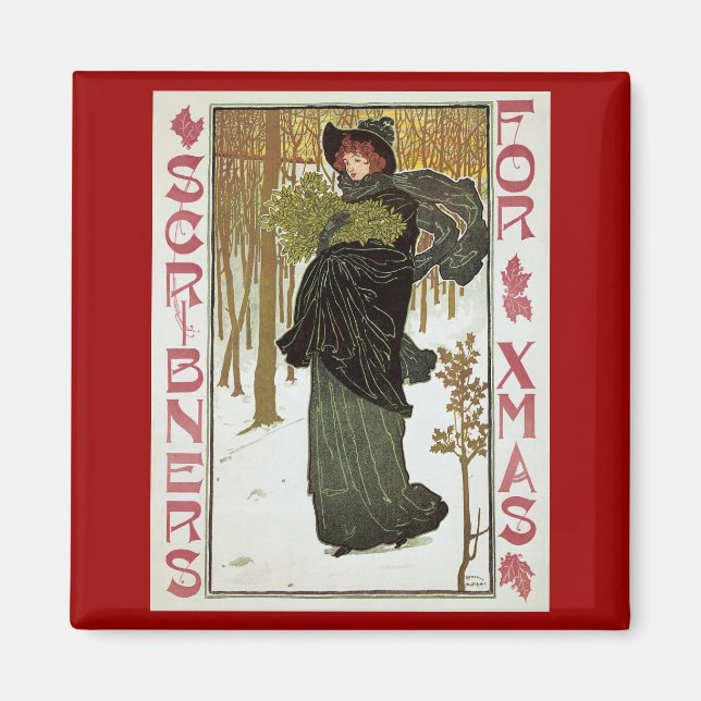Vintage Christmas Art Nouveau Scribners Cover 1895 Magnet (Front)