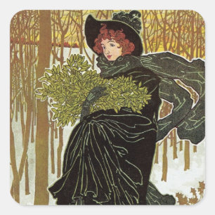 Vintage Christmas Art Nouveau Scribners Cover 1895 Square Sticker