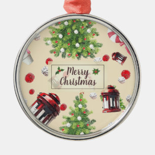 Vintage Christmas Art Pattern Metal Tree Decoration