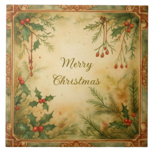 Vintage,Christmas Artwork Merry Christmas Pattern Tile
