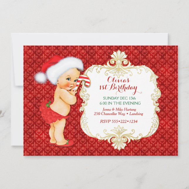 Vintage Christmas Baby Girl Birthday Shower Invitation (Front)