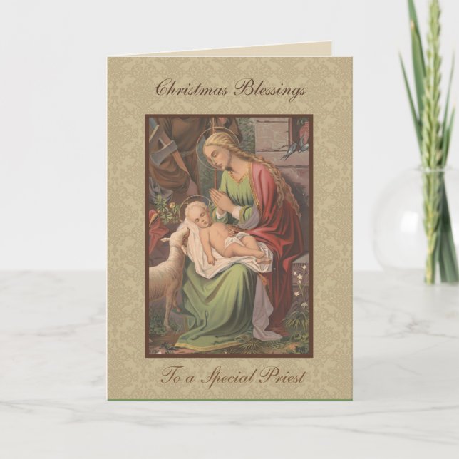 Vintage Christmas Baby Jesus Catholic Priest Holiday Card (Front)