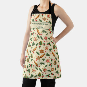 Vintage Christmas Baking Cookies and Name Apron