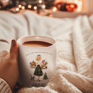 Vintage Christmas Baking Lady with Cat Monogram Coffee Mug
