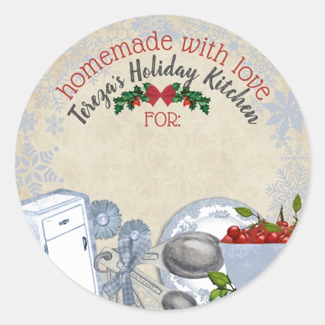 Vintage Christmas baking treats personalised  Classic Round Sticker (Front)