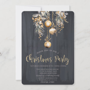 Vintage Christmas Balls Black Christmas  Invitation