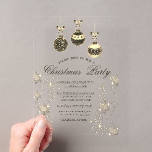 Vintage Christmas Balls, Snowflakes Red Company Acrylic Invitations