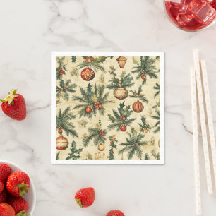 Vintage Christmas Baubles and Berries Decoupage Napkin