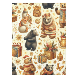 Vintage Christmas Bear Tablecloth