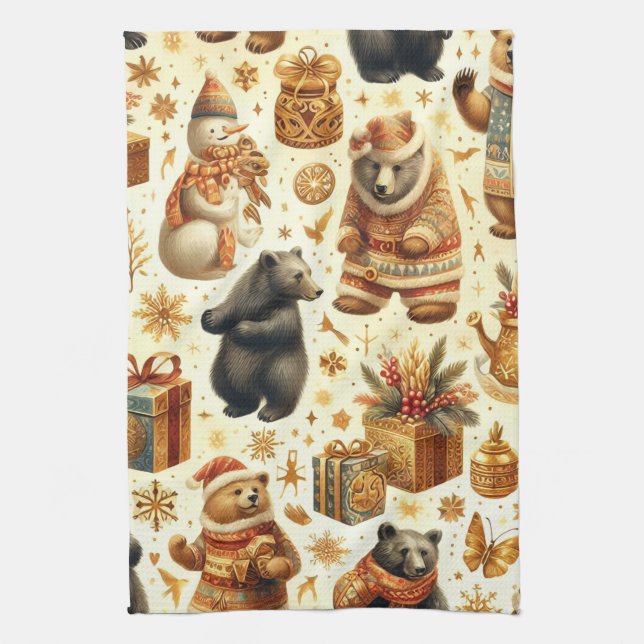 Vintage Christmas Bear Tea Towel (Vertical)
