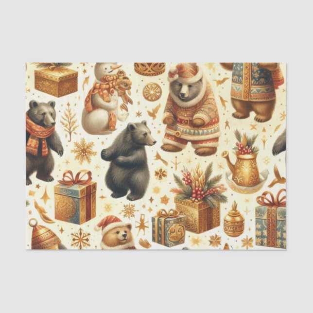 Vintage Christmas Bear Tissue Paper (Front)
