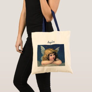 Vintage Christmas, Beautiful Angel with Gold Stars Tote Bag